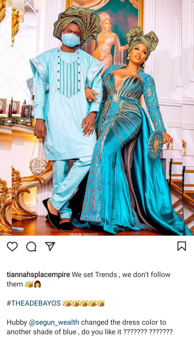 Toyin Lawani's husband, Segun Wealth wears Gele with his traditional outfit