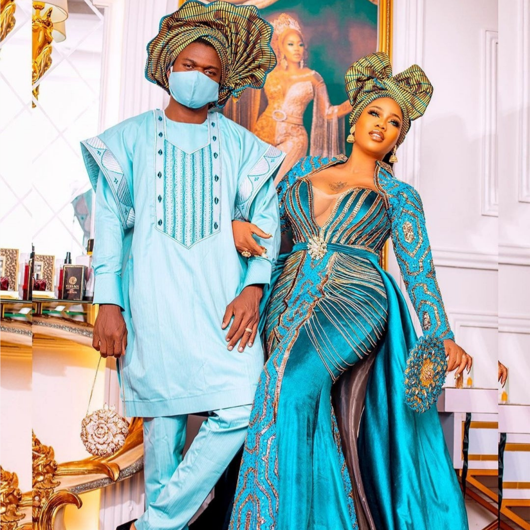 Toyin Lawani's husband, Segun Wealth wears Gele with his traditional outfit