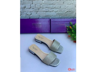 Silver Short Heel Slippers